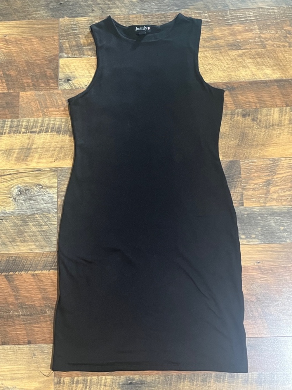 Justify Black Sleeveless Midi Sheath Dress